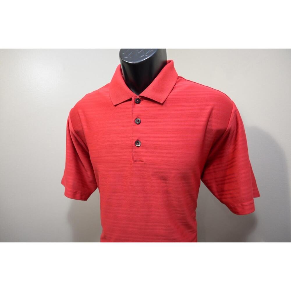 Adidas Golf Polo ClimaCool Striped Red‎ Athletic Golf Shirt Mens Size Medium